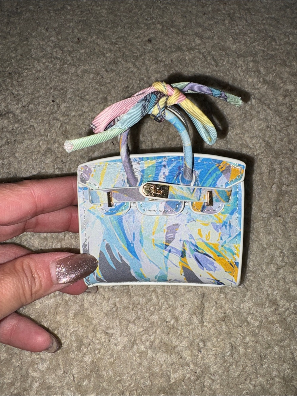 Pastel Watercolor Mini Tote Bag with Bow Accent